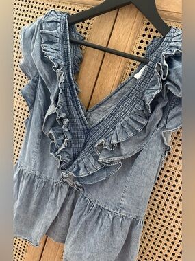 Anthropologie Supply Co. Ruffled Denim Top - Light Blue